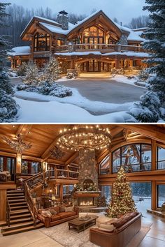 Cabins And Cottages In The Woods, Winter Mansion, Luxury Cabin Interior, Winter Cabins, Mountain Dream Homes, Luxury Log Cabins, Log Home Designs, Cabin Home