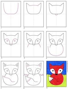 step by step instructions for how to draw a fox mask with pictures on the front