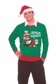 a man wearing an ugly santa clause sweater