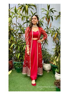 Red thread embroidered cape jacket with heavy mirror borders paired with blouse and draped dhoti skirt, Indian wedding mehendi dress by LabelSnigdhaKapoor on Etsy Indian Wedding Mehendi, Dhoti Skirt, Mehendi Dress, Skirt Indian, Wedding Mehendi, Embroidered Cape, Cape Jacket, Red Thread, Red Ombre