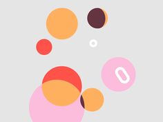 an abstract background with different colored circles and the letter o in white font on a gray background