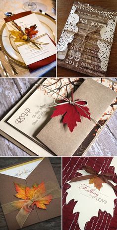 many different pictures of cards with autumn leaves on them