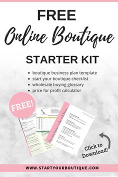 the free online boutique starter kit with text that reads,'start your own business checklist