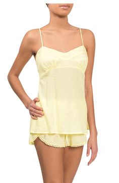 Feel supported and weightless in this Lemoncello Daisy sleep set that has adjustable straps and a flared top, and a fun, cheeky short adorned with beads around the hem. Naomi Nakashima, Flared Top, Short Pajamas, Cotton Pajama Set, Cotton Pjs, Cheeky Shorts, All Nighter, Sleepy Time, Summer Pajamas