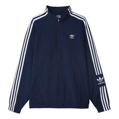 Men's adidas originals Logo Printing Side Classic Zipper Stand Collar Sports Jacket Autumn Blue HL2189 (Stripe) Spring Streetwear Track Jacket With Contrast Stripes, Spring Streetwear Track Jacket With Side Stripes, Sporty Track Jacket With Contrast Stripes For Spring, Adidas Blue Outerwear With Three Stripes Branding, Adidas Blue Outerwear With Three Stripes, Athleisure Track Jacket With Contrast Stripes For Streetwear, Sporty Track Jacket With Side Stripes For Spring, Casual Streetwear Outerwear With Signature Stripes, Athleisure Windbreaker With Three Stripes For Streetwear