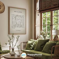 a living room filled with furniture and a painting hanging on the wall above a coffee table