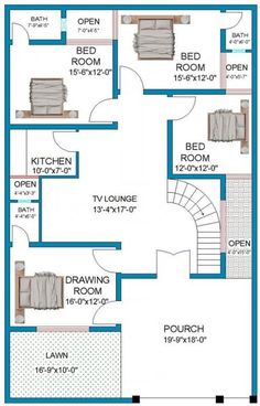 a blueprinted floor plan for a small house