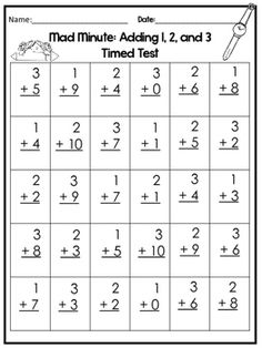 a worksheet for adding 1, 2 and 3 times