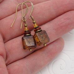 Victorian Earrings in Marbled Brown Weathered Tiles | Etsy Brown Rectangular Metal Jewelry, Rectangular Brown Metal Jewelry, Nickel-free Brown Czech Glass Jewelry, Nickel-free Brown Czech Glass Earrings, Nickel-free Brown Earrings With Czech Glass, Nickel Free Brown Earrings With Czech Glass, Earthy Brown Czech Glass Jewelry, Nickel-free Brown Brass Earrings, Vintage Copper Brown Earrings