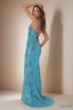 Lasaky - Glamorous Sequined Cocktail Dress for Parties Sequin Floor-length Homecoming Dress, Embellished Backless Blue Dress, Blue Embellished Backless Dress, Sleeveless Sequined Maxi Dress For Homecoming, Homecoming Party Season Maxi Dress, Dress For Parties, Maxi Dress Winter, Long Sleeve Fitted Dress, Sleepwear Dress