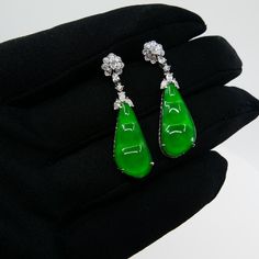 Rough Cut Certified Natural Type A Icy Peapod Jade Diamond Earrings, Intense Apple Green For Sale Elegant Green Polished Earrings, Elegant Green Earrings With Polished Finish, Luxury Green Earrings With Polished Finish, Luxury Green Teardrop Earrings, Exquisite Green Teardrop Earrings, Luxury Green Jade Earrings, Luxury Jade Earrings For Formal Occasions, Pea Pods, Jade Earrings