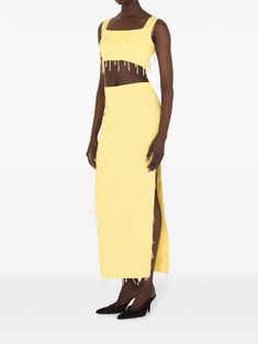 Find GALVAN Depois Fringed Cropped Top on Editorialist. yellow fringe detailing square neck sleeveless cropped straight hem Fitted Fringe Cropped Crop Top, Fitted Sleeveless Crop Top With Fringe, Fitted Sleeveless Fringe Crop Top, Fitted Fringe Crop Top For Spring, Galvan London, Cropped Top, Square Neck, Top Brands, Crop Tops