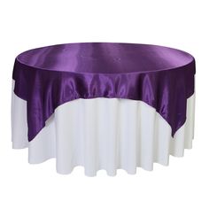 72 inch Square Satin Table Overlay Purple - Bridal Tablecloth Highboy Table, Purple Wedding Decorations, Purple Table, Purple Wedding Theme, Wedding Tablecloths, Reception Tables, Table Overlays, Lace Table Runners, Luxury Table