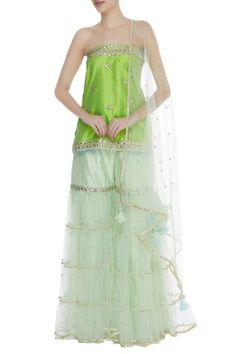 Shop for Preeti S Kapoor Green Short Gota Embroidered Kurta Set for Women Online at Aza Fashions