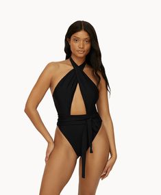 Midnight Alex One Piece Swimsuit - PQ Swim Sleeveless Swimwear With Wrap-around Straps For Vacation, Beachwear Swimwear With Crisscross Tie-side Bottom, Backless Cross-tied Swimwear For Parties, Cross-tied Backless Swimwear For Party, Party Backless Cross-tied Swimwear, Cross-tied Backless Party Swimwear, Party Cross-tied Backless Swimwear, Elegant Halter Neck Top For Poolside, Elegant Beach Halter Top