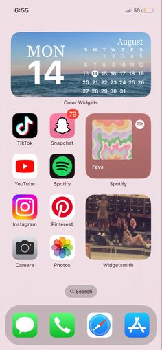 Homescreen; widget ideas; iphone layout; homescreen layout; pink wallpaper Simple Pink Ios Homescreen, Iphone Apps Must Have, Iphone 11 Layout, Widget Ideas Iphone, Homescreen Widget Ideas, Widgetsmith Themes, Iphone Home Screen Layout Organized, Homescreen Layout Pink, Cute Homescreen Layout