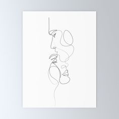 a line drawing of two people's faces against a white background poster wall art