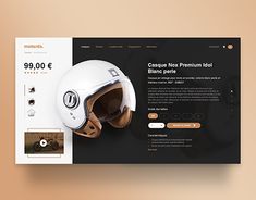 a motorcycle helmet is displayed on the front page of a web design for motobike