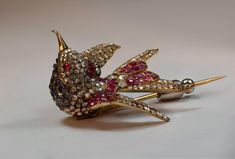 Ruby, Sapphire and Diamond Humming Bird Pin For Sale at 1stdibs Elegant Bird Design Brooches For Gift, Cute Anniversary Gifts, Romantic Anniversary Gifts, Bird Pins, Humming Bird, Anniversary Gifts For Couples, Anniversary Gifts For Husband, Tie Pin, Gold Work