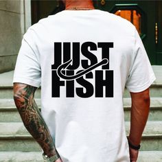 Introducing our Just Fish T-Shirt, the perfect addition to any fishing enthusiast's wardrobe! Made with high-quality materials and featuring a stylish and unique design, this t-shirt is sure to become your go-to shirt for your next fishing trip. Crafted from a soft and comfortable blend of cotton and polyester, our Bass Angler Sport Fishing T-Shirt is both breathable and durable. The fabric is lightweight and perfect for wearing on hot summer days, while the high-quality construction ensures that this shirt will last through many fishing trips and outdoor adventures. Casual Black T-shirt For Fishing, Fishing T Shirts Design, Summer Fishing Tops With Crew Neck, White Graphic Print Tops For Fishing, Casual Pre-shrunk T-shirt For Fishing, Casual Crew Neck Top For Fishing, Summer Fishing T-shirt With Crew Neck, Casual Crew Neck Fishing T-shirt, Summer Crew Neck T-shirt For Fishing