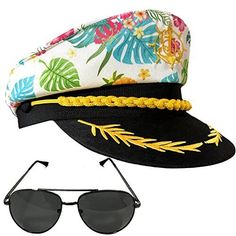 Yacht Captain Hat Navy Salor Hat Adjustable Costume Accessory for Men and Women   Features: PACKAGE - Tropical Yacht Captain Hat with Aviator Sunglasses. ONE SIZE FITS ALL - Elastic and Adjustable Design Make Them Fits All People. MATERIAL - This Yacht Captain Hat Bulk Crafted of Lightweight Polyester, Featuring durable , washable and comfortable. ADORABLE PARTY FAVORS - Great Addition To Your Captain Costume, Lovely Costume Accessory For Yacht Party, Nautical Theme Party Supplies, Birthday Part Yacht Rock Party, Sailor Hats, Hawaiian Hats, Captain Costume, Yacht Rock, Nautical Themed Party, Nautical Outfits, Sailor Hat, Hawaiian Flower