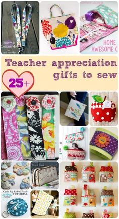 the cover of teacher appreciation gifts to sew, with images of different items and text