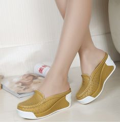 Slip On Shoes For Women, Platform Wedges Shoes, Summer Wedges, Genuine Leather Sandals, Closed Toe Sandals, Casual Leather Shoes, Womens Summer Shoes, High Heel Wedges, Platform Slippers