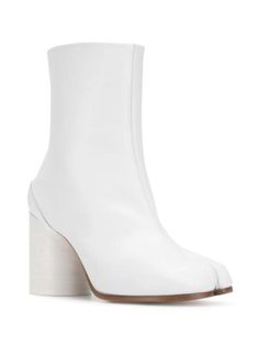 Maison Margiela Leather Ankle Boots Aw20 | Farfetch.Com White Leather Boots, White Boots, Mid Heel, Leather Ankle Boots, Wedge Boot, White Leather, Leather Boots, Block Heels, Ankle Boot