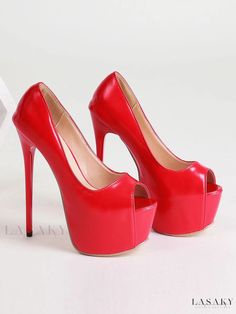 Lasaky - Premium Quality Red PU Leather Peep Toe Stiletto Heel Sandals for Women Womens High Heels Stilettos, Red Stiletto Heels, Red Stilettos, Strappy Platform Sandals, Elegant High Heels, Red Pumps, Pumps Heels Stilettos, Platform Sandals Heels, Platform High Heels