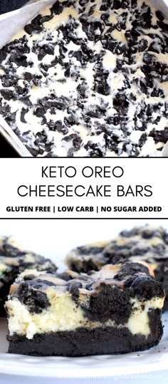 Keto Oreo Cheesecake Bars. Delicious cheesecake with low carb oreo crust and and topping! These cookies and cream bars are super fun looking and a great way to get your kids interested in a healthy treat! #ketooreocheesecake #ketocheesecakebars #ketocheesecake #ketooreos #ketocookiesandcream Oreo Cheesecake Bars, Cheesecake Bar, Keto Lasagna, Keto Dessert Easy, Low Carb Sweets, Keto Cheesecake