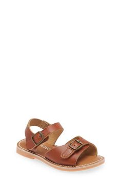 Kid-friendly hook-and-loop closures make getting ready a breeze in this breathable leather sandal set on a sturdy rubber sole. Adjustable hook-and-loop straps Leather upper and lining/rubber sole Imported Brown Non-slip Leather Sandals, Brown Leather Non-slip Sandals, Brown Non-slip Open Toe Sandals, Brown Closed Toe Non-slip Sandals, Adjustable T-strap Sandals With Round Toe, Adjustable Fit Round Toe Sandals With Buckle, Adjustable Fit Round Toe Sandals With Buckle Closure, Adjustable Brown Sandals With Soft Sole, Brown Adjustable Sandals With Rubber Sole