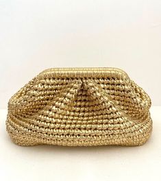 🌟 Gold Metallic  Elegant Pouch Bag, Evening Knitting Bag, Handmade Crochet Clutch Bag, Wedding  Clutch  ✅Evening Knitting Pouch Bag, Timeless and high quality handmade crochet product  ✅A stylish women's accessory for daily use, special occasions, invitations, evenings! The party season (Valentine's day) has begun and this bag will be an excellent choice🤩 you will shine like a star ✅There is a removable hanger option (contact) ✅Luxury gold metallic leather rope is used. ✅Satin liner or cotton Elegant Pouch, Raffia Clutch, Crochet Clutch Bags, Clutch Bag Wedding, Designer Clutch Bags, Handmade Clutch, Crochet Clutch, Knitting Bag, Wedding Clutch