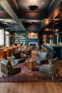 an image of a restaurant setting with chairs and tables in the middle of the room