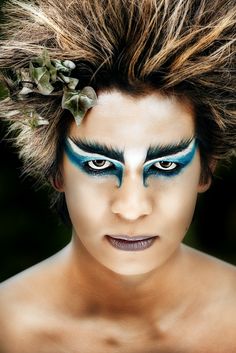 Puck is a character in A Mid Summer Night's Dream Fairies Makeup, Midsummer Nights Dream Fairies, Shakespeare Midsummer Night's Dream, Midsummer Nights Dream Party, Male Fairy, Midsummer Dream, Play Makeup, Theatre Makeup, Midsummer Night's Dream