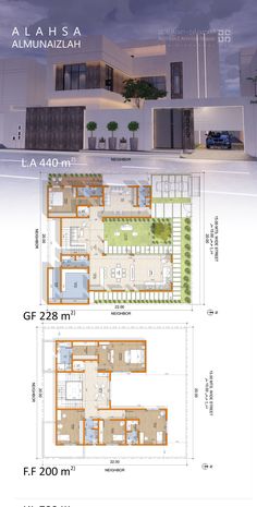 the floor plan for an apartment building with two floors and three levels, in front of a