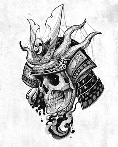 a drawing of a skull wearing a helmet