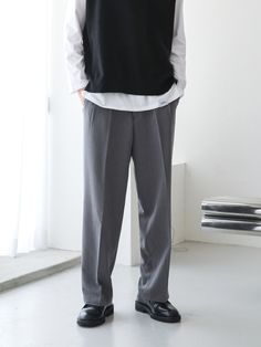 Editor's NotesWAAR FOR MEN's comfortable and versatile slacks pants feature a wide silhouette. You can style these pants with a wide silhouette comfortably.- Zipper and button closure- Wide fit silhouette- Tuck details- Pocket at the side- Versatile and comfortable itemMeasurements(in.)S/M/L- Waist: 15.35 / 16.53 / 17.71 in.- Hip: 18.50 / 19.29 / 20.07 in.- Thigh: 11.41 / 12.59 / 13.77 in.- Hem: 9.44 / 9.84 / 10.23 in. - Front rise: 12.20 / 12.59 / 12.99 in.- Total length: 39.37 / 40.15 / 40.94 in.Model infoMan - Height: 6'06 Fitting size SComposition & Care- 78% Polyester, 18% Rayon, 4% Spandex- Hand wash alone in lukewarm water- Do not tumble dryDesigner- by WAAR FOR MEN Classic Gray Wide Leg Dress Pants, Gray Straight Leg Dress Pants With Welt Pockets, Business Casual Gray Bottoms With Pockets, Gray Wide Leg Pants For Business Casual, Casual Tapered Leg Gray Dress Pants, Gray Casual Pants For Business Casual, Gray Casual Wide Leg Business Casual Pants, Casual Gray Dress Pants With Welt Pockets, Casual Gray Wide Leg Business Pants