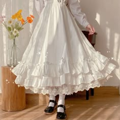 レースティアードフリルスカート - Belchic White Long Skirt, Frill Skirt, Hallowen Costume, Fairy Skirt, Long Skirts For Women, Half Skirt, Empire Dress, Mori Girl, Japan Fashion