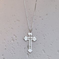 Orthodox Cross Necklace - An Orthodox cross necklace can be a significant and cherished item for individuals who follow the Orthodox Christian faith. It serves as a symbol of their faith, a reminder of Christ's sacrifice, and a personal expression of religious devotion. MATERIALS * Material: High-Quality 925 Sterling Silver  * Gold Plating options: 24K Gold Plating * Chain Style: Box Chain * Handmade item SIZES * Pendant size: Height: 30mm Width: 19mm * Pendant Thickness: 0.7mm * Chain Length: 1 Personalized White Gold Cross Necklace, Personalized White Cross Necklace, White Engraved Cross Necklace, Silver Spiritual Jewelry For Baptism, Silver Cross Necklace For Mother's Day, White Cross Necklace For Baptism, White Crucifix Necklace For Baptism, Silver Cross Pendant Necklace For Mother's Day, White Cross Necklace For First Communion