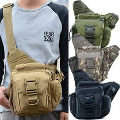 men's waist pack with multiple compartments and straps, all in different colors or designs