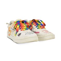 Chanel x Pharrell low-top sneakers in white canvas with multicolour graffiti doodles, which are different on both shoes, multicolour laces. There are leather tabs on the back of the ankle feature corresponding doodles as well. Includes box. Brand = Chanel Condition = 8/10, very good Size = Women's 37 Material = Canvas, Leather SKU = 19724-3 Chanel High Top Sneakers, Chanel Sneakers Woman 2022, Chanel Rainbow Bag, Chanel Shoes Sneakers & Athletic, Chanel Grafitti Bag, Rainbow Sneakers, Top Sneakers Women, Balenciaga Bag, Celine Bags