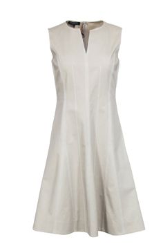 Form meets function in this sleeveless beige dress by Lafayette 148. Eye-catching contrast stitching is the focal point, elevating this simple piece into wardrobe staple. Wear with sneakers in the summer months, or knee-high snake skin boots in the fall for a truly stylish look. Size 2 66% Cotton, 25% Polyamide, 9% Elastane Rounded collar w/ v-opening Concealed back zipper Contrast stitched pleats Bust 36" Waist 29" Shoulder to hem 37" Snake Skin Boots, Beige Dress, Buy Shoes Online, Beige Dresses, Summer Months, In The Fall, Contrast Stitch, Touch Up, Luxury Fabrics