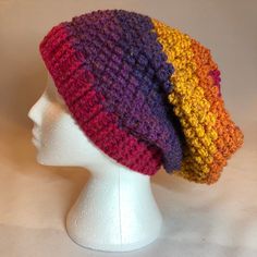 Adult super slouchy puff stitch hat Slouchy Multicolor Beanie Hat, Slouchy Multicolor Crochet Beanie, Multicolor Slouchy Crochet Beanie, Multicolor Slouchy Hat For Fall, Slouchy Multicolor Crochet Hat For Fall, Multicolor Slouchy Crochet Hat For Fall, Puff Stitch Hat, Stitch Hat, Slouchy Beanie Hat