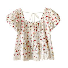 Delightful Blouse with Short Sleeves and Comforting Floral Pattern Casual Tees Women, Flowy Design, Fitted Blouses, Bubble Sleeve, Sleeves Clothing, Elegant Blouses, Soft Floral, Casual Tops For Women, Curvy Outfits