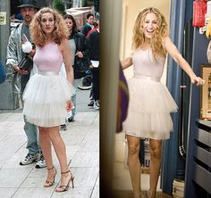 two different pictures of women in dresses and one is holding an ice cream sundae