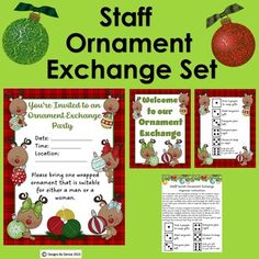 an orange and green christmas themed classroom set with information about the ornaments on each piece