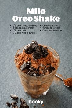 an advertisement with chocolate and oreo shake in it