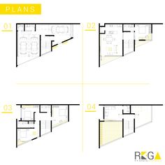 four different floor plans for a house