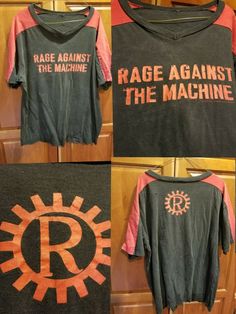 RAGE AGAINST THE MACHINE VINTAGE GRAPHIC 2 SIDED T-SHIRT BLACK & RED V-NECK Football Style MADE BY GIANT Size XL. This is the real deal true vintage RAGE shirt. This is not a cheap china reprint. It shows signs of heavy wear and distressing. One small hole on the back left shoulder area. Please see all of the photos provided for an accurate description of the item Condition as what is shown is exactly what you will receive. Thank you for your interest. Vintage Long Sleeve Tops For Concert, Vintage Crew Neck Tops For Concerts, Distressed Crew Neck Shirt In Grunge Style, Retro Distressed Tops For Concert, Vintage Distressed Top With Relaxed Fit, Vintage Distressed Tops With Relaxed Fit, Vintage Logo Print Top For Concert, Vintage Letter Print Shirt For Concerts, Vintage Print Tops For Concert