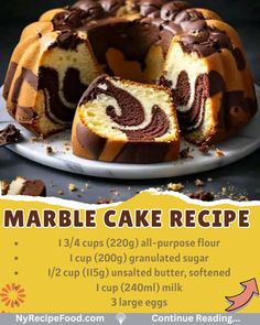 marble cake recipe on a white plate